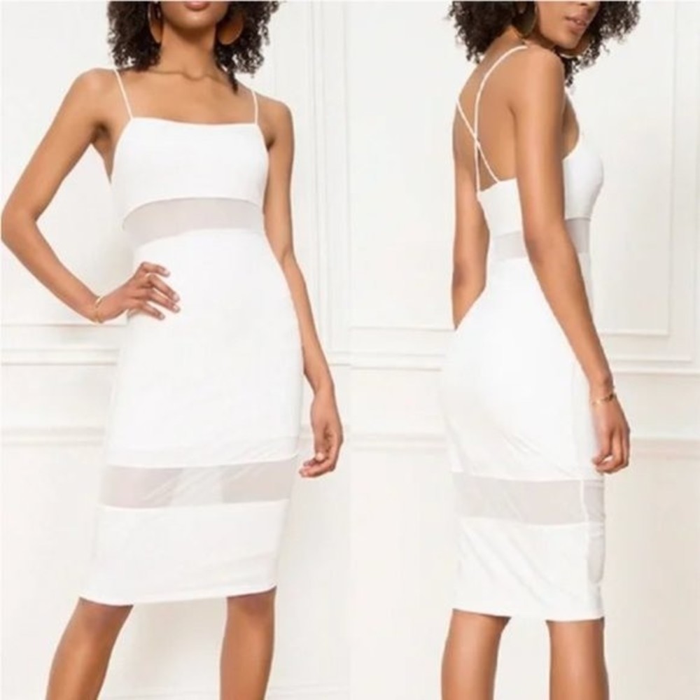 Superdown Naomi White Mesh Cut Out Midi Dress size Small - As Is